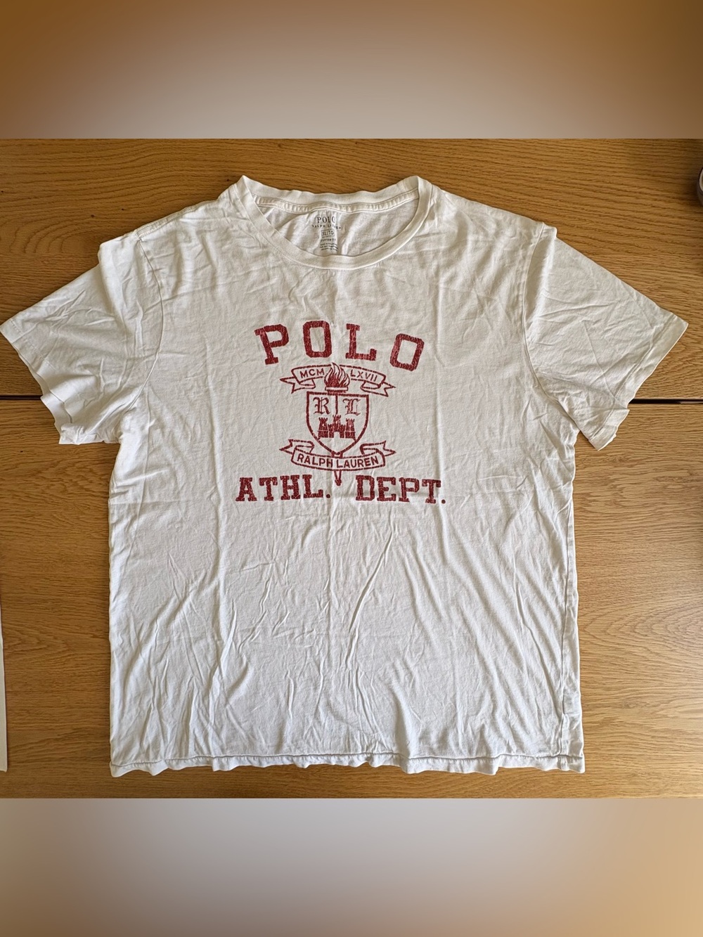 Polo Ralph Lauren T Shirt Mens XL White Graphic Athl Dept Vintage Style Top